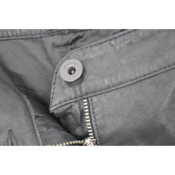 THEORY Lamb Leather Pants Size 2 Tirana Napalan black low rise jeans style - Picture 8 of 13